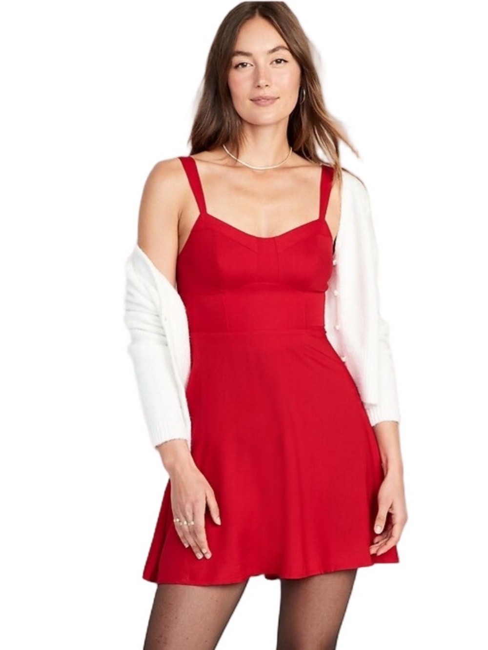 OLD NAVY Dress Fit & Flare Smocked Mini Cami Style Red Women Size M  NWT